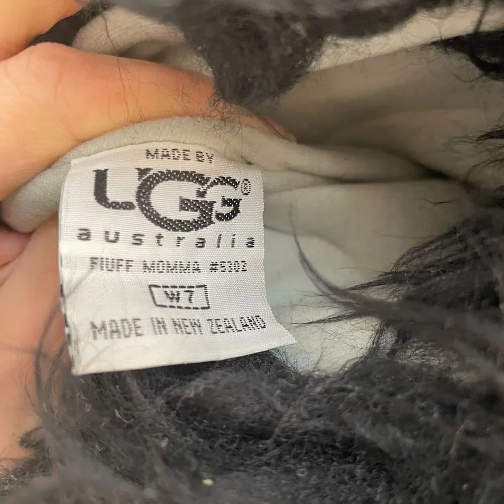 UGG Australia Tall Black Fluff Mama Boots 7 Shaggy Momma Wool‎ Fluffy Rare Y2K